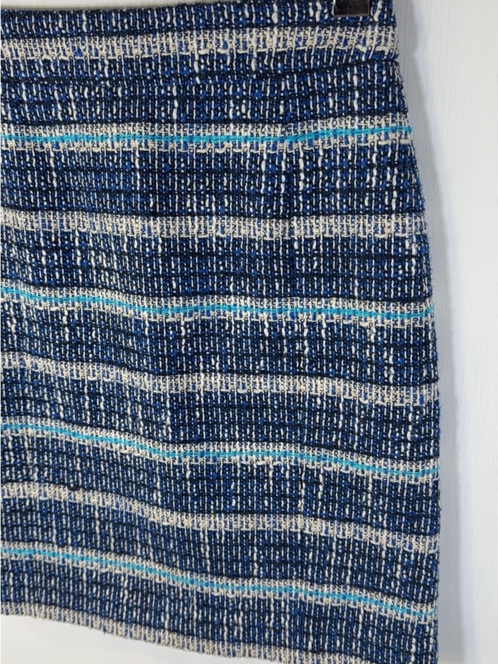 Tory Burch Navy and Cream Striped Knit Lined Pencil Skirt with Teal Accents Sz 0 - Picture 3 of 13